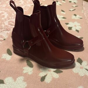 Ralph Lauren Glossy Wine Harness Ankle Boots